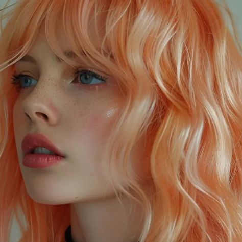 Peach Orange Hair Color, Pastel Peach Hair, Peachy Hair Color, Pastel Orange Hair, Pastel Hair Colors, Peachy Orange Color, Peach Hair Colors, Hair Color Orange, Dyed Hair Pastel