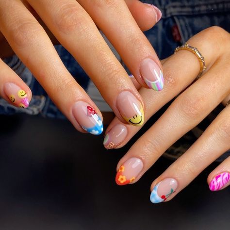 Glastonbury Nails, Mix And Match Nails, Music Festival Nails, Mix Match Nails, Rave Nails, Style Nails, Cute Simple Nails, Cherry Nails, Nail Patterns