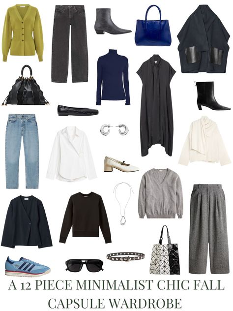 A 12 Piece Minimalist Chic Fall Capsule Wardrobe - livelovesara Fall And Winter Capsule Wardrobe, Chic Fall Capsule Wardrobe, Dark Academia Capsule Wardrobe, Edgy Classic Style, Minimalist Outfit Casual, Paris Packing, Fall Packing, Edgy Classic, Midi Circle Skirt