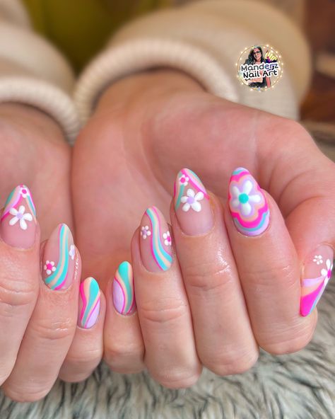 13 Going On 30 Nails, Challenging Nail Designs, Groovy Summer Nails, M&m Nails, Groovy Nail Art, Nails Challenge, Groovy Nails, Teen Nails, Cute Simple Nails