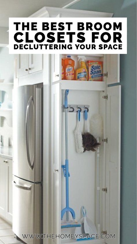 Door Broom Storage, Broom Mop Storage, Small Broom Closet Ideas, Ikea Broom Closet Hack, Broom Storage Ideas, Mop And Broom Storage Ideas, Broom Closet Ideas, Broom And Mop Storage Ideas, Diy Broom Closet