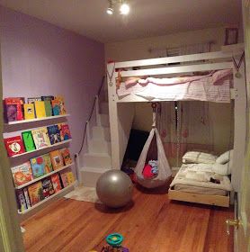 Kids Space: Loft bed, bunk bed build with hanging toddler bed and swing! Under Loft Bed Ideas, Bunk Bed Build, Loft Bed Ideas For Small Rooms, Bed Bunk, Bunk Beds For Kids, Loft Bed Plans, Diy Loft Bed, Murphy Bed Ikea, Beds For Kids