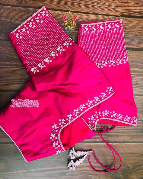 Blouse Hand Work Designs Latest, Blouse Hand Work Designs, Blouse Hand Work, Pink Blouse Designs, Prabha Blouses, Mirror Work Blouse Design, Boat Neck Blouse Design, Blouses Designs, Maggam Work Blouse