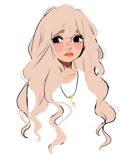 Pigtails Reference Drawing, Hair Refrence Girl Drawing, Aesthetic Hairstyles Drawing, Blonde Curly Hair Drawing, Fluffy Cartoon Hair, Long Hair Girl Drawing, Blonde Curly Hair Pfp Cartoon, Sugarglum Art, Chibi Wavy Hair