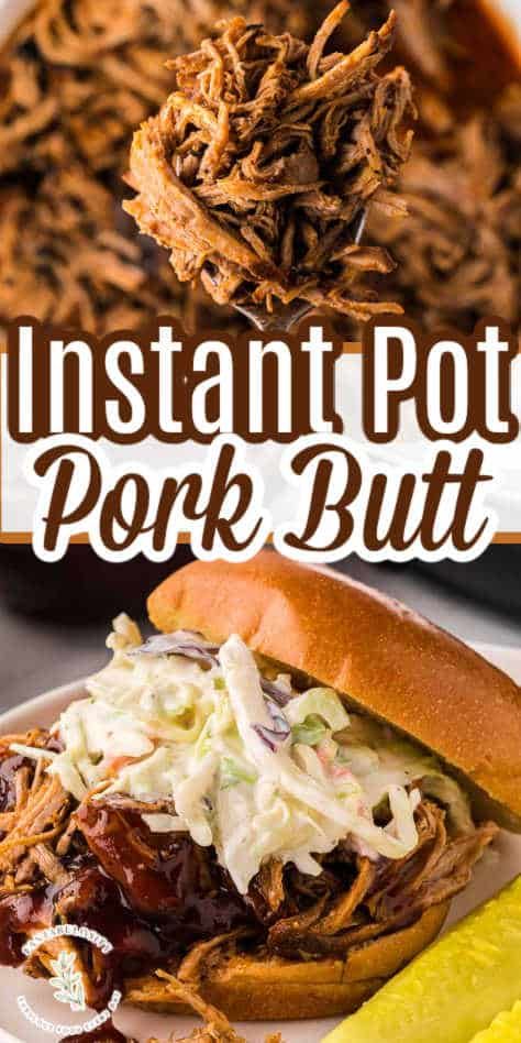 This Instant Pot pork butt recipe is so easy to make and so full of flavor, whether it's eaten alone with a fork, or on a bun for a bbq pork sandwich. Bone In Boston Pork Roast Instant Pot, Boston Button Recipes Instant Pot, Pork Butts In Instant Pot, Bbq Instant Pot, Instant Pot Pork Loin Recipe, Instant Pot Pulled Pork Recipe, Instant Pot Pulled Pork, Pulled Pork Roast, Bbq Pork Sandwiches