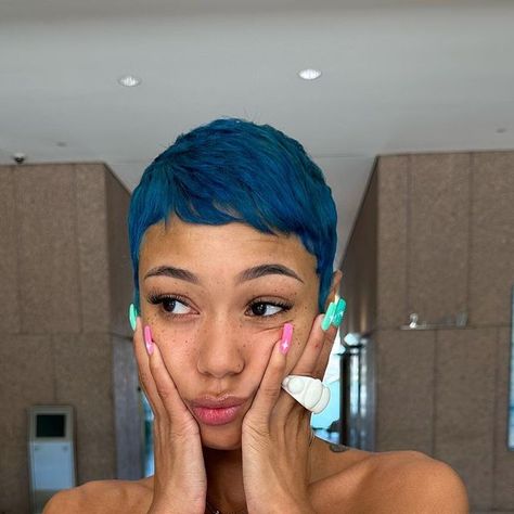 Coi Leray Short Hair, Coi Leray Pixie Cut, Blue Pixie Cut, Short Hair Blue, Coi Leray, Pixie Cut, Blue Hair, Hair Inspiration, Short Hair