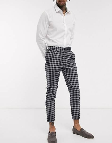 Cropped Trousers Men, Mens Plaid Pants, Asos Men, Cropped Chinos, Asos Fashion, Trousers Jeans, Checked Trousers, Smart Trousers, Printed Trousers