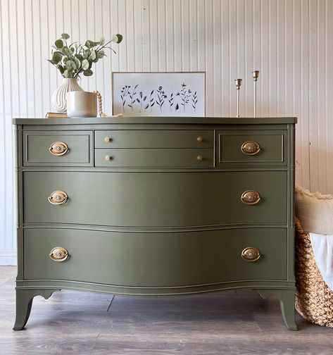 Green Painted Furniture, Sage Green Bedroom, Dresser Chest, Green Bedroom, Wood Dresser, Olive Leaf, Bedroom Furniture Dresser, 6 Drawer Dresser, Bedroom Green