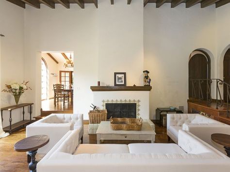 Carodean House on Pinterest | Spanish Revival, Spanish Style and ... Spanish Style Fireplace, Spanish Fireplace, Modern Fireplace Design, Modern Spanish Home, Fireplace Design Ideas, Beamed Ceilings, Tile Border, Spanish Decor, Tiled Floors