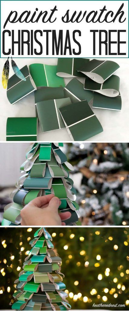 I LOOOOVE THIS! What a great, inexpensive, easy DIY Christmas tree craft...made from paint swatches! This is going to be a popular DIY idea this holiday season!! Paint Samples Crafts, Paint Chip Crafts, Dollar Store Christmas Decor, Diy Christmas Paintings, Popular Diy, Paint Sample, Tree Craft, Dollar Store Christmas, Christmas Tree Painting