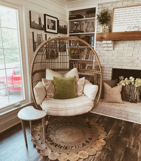 Shop Southport Patio Egg Chair - Linen … and other curated products on LTK, the easiest way to shop everything from your favorite influencers. Boho Living Room With Egg Chair, Boho Living Room Hanging Chair, Rattan Egg Chair Living Room, Egg Chair Styling, Egg Chair Living Room Decor, Living Room Egg Chair, Hanging Egg Chair Living Room, Egg Chair Reading Nook, Indoor Egg Chair Living Rooms