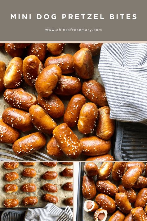 These Mini Dog Pretzel Bites are similar to the popular pigs-in-a-blanket. But way better. With a more substantial wrap that is both chewy and salty. An awesome pairing. 🌿 A Hint of Rosemary #ahintofrosemary #snacks #crowdpleaser #quickandeasy #bread #appetizer #beef Mini Pretzel Dogs, Pretzel Dogs, Mini Hot Dogs, Pretzel Dough, Digital Food Scale, Mini Pretzels, Mini Dog, Dough Ingredients, Snack Treat