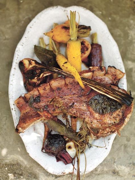 roasted carrots & beets with the juiciest pork chops | Jamie Oliver | Food | Jamie Oliver (UK) Carrots And Beets, Roast Dinner Recipes, Roasted Beets And Carrots, Roast Pork Chops, Cooking Pork Chops, Juicy Pork Chops, Pork Loin Chops, Jamie Oliver Recipes, Pork Chop