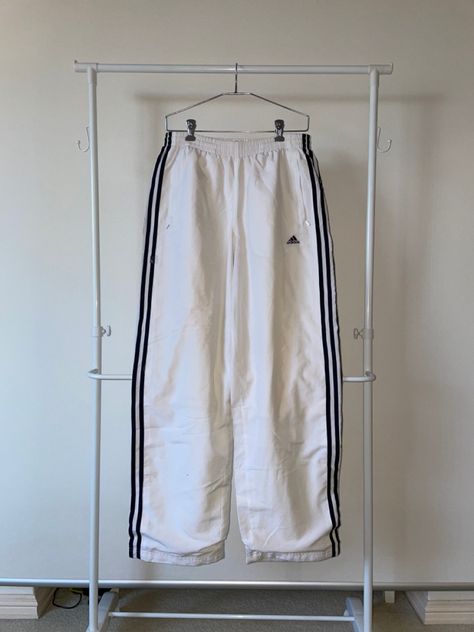 Adidas White Track Pants, White Tracksuit Pants Outfit, Adidas Tracksuit Pants, White Track Pants Outfit, Addidas Clothing, Tracksuit Pants Outfit, Adidas Vintage Pants, White Adidas Outfit, White Adidas Pants