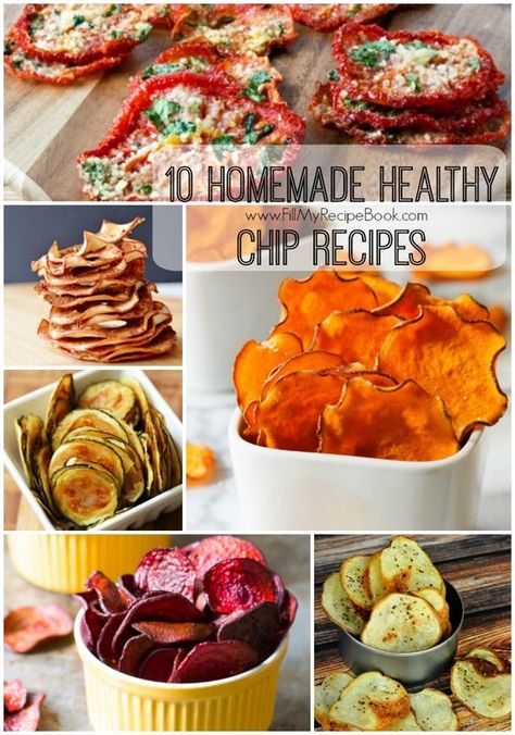 10 Homemade Healthy Chip Recipes - Fill My Recipe Book Baked Carrot Chips, Tomato Chips, Healthy Chips Recipe, Chips Homemade, Chip Recipes, My Recipe Book, Carrot Chips, Beet Chips, Healthy Chips