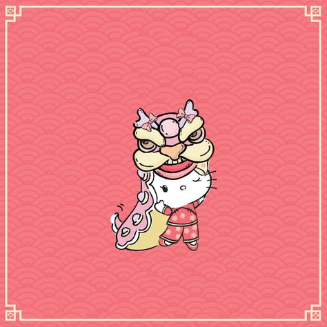 Lunar New Year Aesthetic, Hello Kitty Aesthetic, New Year Wallpaper, Lion Dance, Sanrio Wallpaper, Happy Chinese New Year, Year Of The Dragon, Dance Art, Little Twin Stars