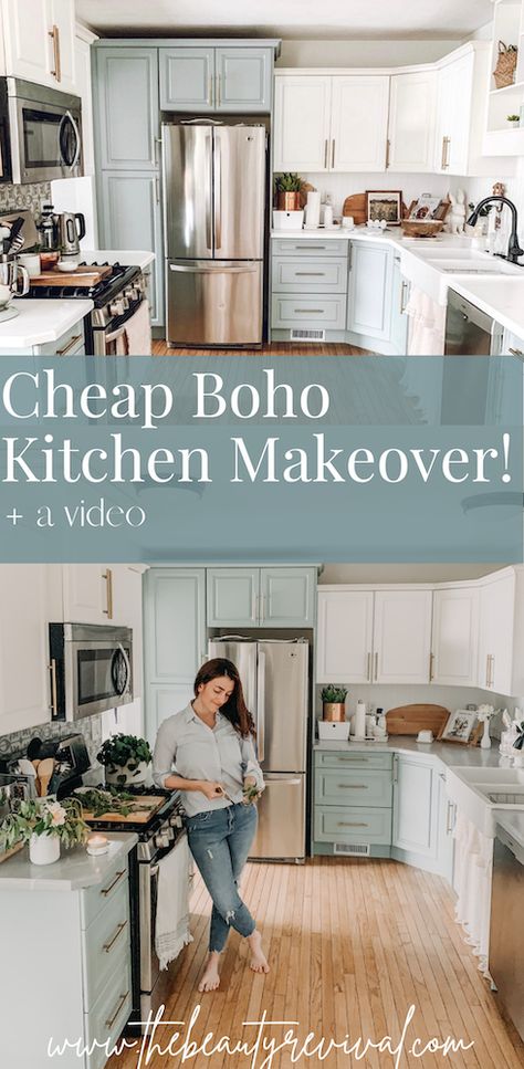 Small Boho Kitchen, Farmhouse Boho Kitchen, Small Kitchen Makeovers, Boho Farmhouse Kitchen, Modern Boho Kitchen, Boho Chic Kitchen, Small Farmhouse Kitchen, Boho Kitchen Ideas, Cheap Kitchen Remodel