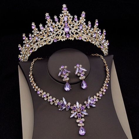 Bridal Jewellry, Luxury Wedding Jewelry, Bridal Jewelry Pearl Sets, Crystal Bridal Jewelry Sets, Purple Suit, Bride Jewelry Set, Tiaras Jewellery, Bride Necklace, Crown Earrings