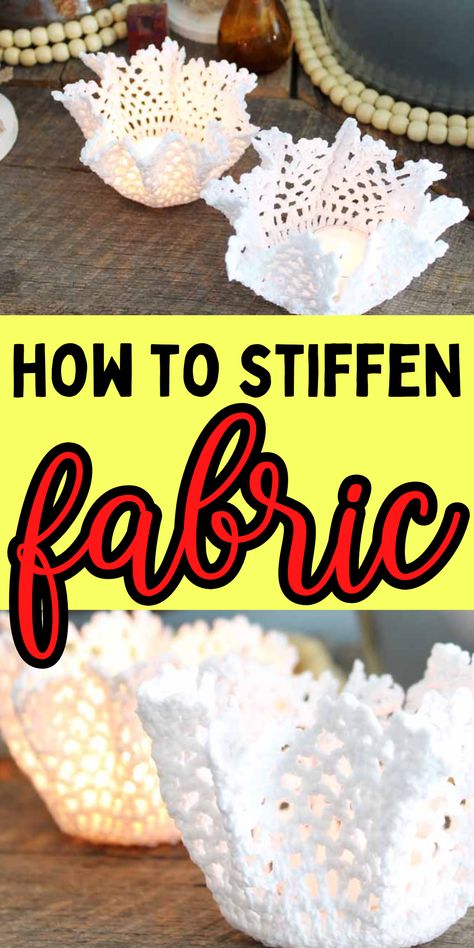 DIY fabric tips. Tutorial to stiffen fabric. Doily tutorial tips. Things To Make With Doilies, How To Stiffen Fabric, Fabric Stiffener Diy, Diy Fabric Stiffener, Stiffening Crochet, Doilies Crafts Repurposed, Vintage Lace Crafts, Cookie Crafts, Lace Crafts Diy