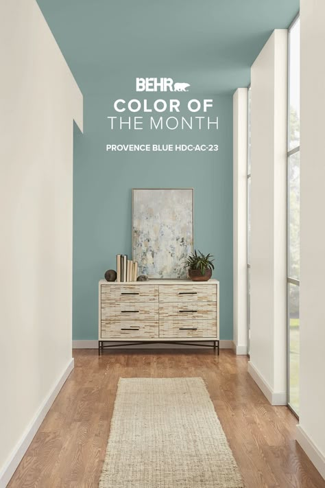 Provence Blue, our January Color of the Month, is a dreamy hue that makes any space more inviting. Give your home a soothing start to the year. Home Depot Paint Colors, Home Depot Paint, January Colors, Behr Colors, Blue Green Paints, Color Of The Month, Paint Color Inspiration, Paint Color Schemes, Green Paint Colors