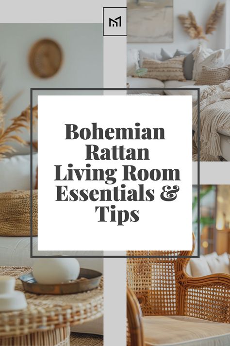 Elevate your living space with Rattan Revival, incorporating rattan furniture for a touch of bohemian charm. Pair a rattan coffee table with a cozy, floor-level sofa, and add woven baskets for storage. Soften with plush cushions and throw blankets, completing the look with potted plants for a natural, airy feel. Grey And Rattan Living Room, Using Rattan Furniture Inside, Decorating With Rattan Furniture, Rattan Living Room, Sofa Boho, Boho Couches, Modern Bohemian Living Room, Cozy Eclectic, My Essentials