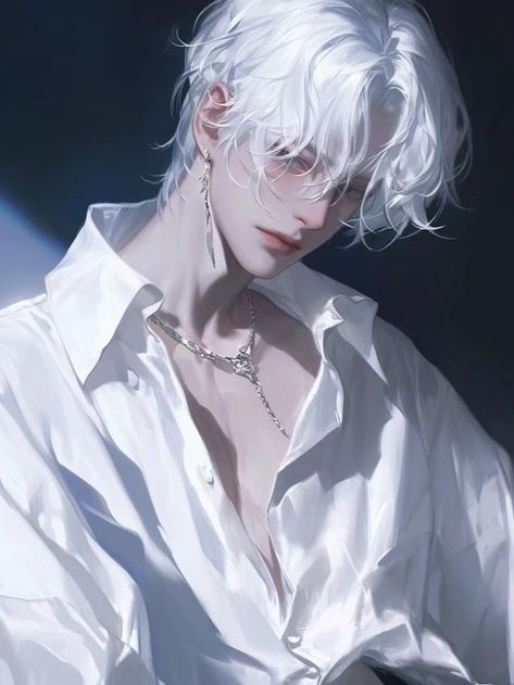 Man With White Hair Art, White Hair Boy Art, White Hair Male Art, White Haired Blue Eyed Male Oc, White Haired Boy Art, White Hair Fantasy Art Male, Cool Anime Guys, Digital Art Anime, Manga Boy