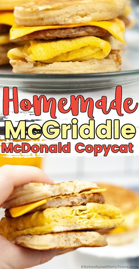 Diy Mcgriddle, Mcgriddle Recipe, Homemade Mcgriddle, Sandwich Pairings, Mcdonalds Recipes, Homemade Breakfast Recipes, Mcdonalds Breakfast, Breakfast Sandwich Recipes, Copykat Recipes