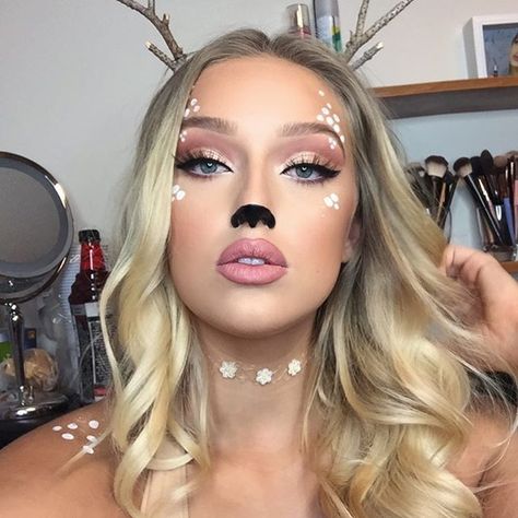 sexy deer makeup for Halloween Cute Makeup Ideas, Makeup Ideas For Halloween, Make Up Diy, Makeup Clown, Deer Makeup, Halloweenský Makeup, Halloween Make-up Looks, Cute Halloween Makeup, Cat Fun