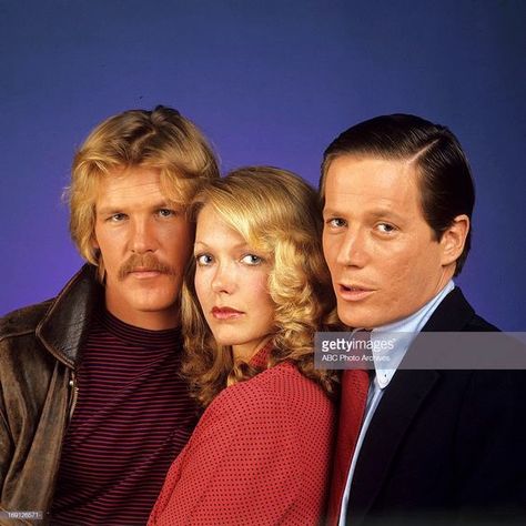 Press photo of Susan with actors (l) Nick Nolte and (r) Peter Strauss for the 1976 TV mini-series "Rich Man, Poor Man". Peter Strauss, Nick Nolte, Tv Miniseries, Poor Man, Half Man, Two And A Half, Rich Man, Press Photo, Classic Tv