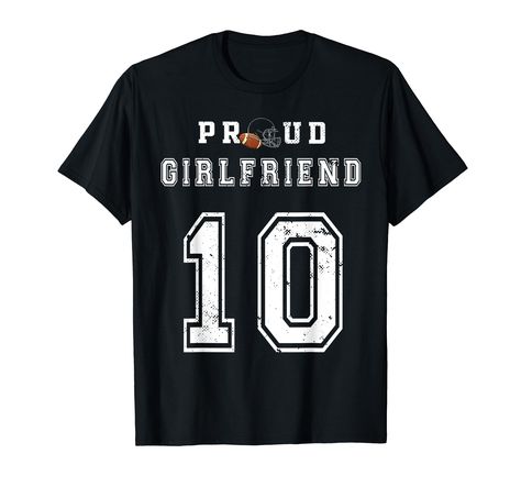 PRICES MAY VARY. Gear up for Football season with this custom Proud Football Girlfriend tee! Personalized with your favorite player's number, it's perfect for supporting pee wee, middle school, high school, college, or pro players. Show your unwavering support in style! Makes a great birthday or Game day for the Football player Aunt, coach, Football sports, men, women, mom, dad, grandma, grandpa, Aunt, or Girlfriend. Whether you're the quickest quarterback, tightest end, or corniest cornerback. Football Girlfriend, Pee Wee, Number 10, Girl T Shirt, Football Player, Football, T Shirt, American Football