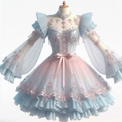 Cute Light Blue Dress, Unrealistic Clothing, Denise Mercedes, Lolita Outfits, Gowns Dresses Elegant, Two Friends, Shiny Clothes, Fantasy Dress, Empowering Women