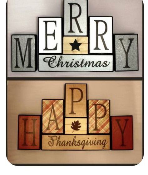 Reversible Blocks Holiday, Holiday Blocks Reversible Diy, Reversible Holiday Blocks, Fall Blocks Wood Crafts, Christmas Blocks Wooden Diy, Wooden Blocks Decor Craft Ideas, 2x4 Signs, Word Blocks, Reversible Blocks