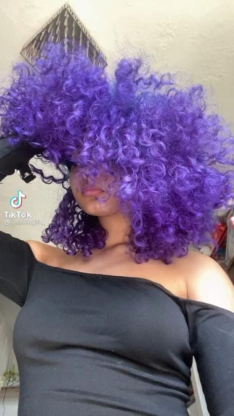 Blue And Purple Curly Hair, Purple Hair Curly Short, Blue Curly Hair Black Women, Dyed Afro, Purple Curly Hair, Purple Afro, Purple Natural Hair, Dye Styles, Boosting Confidence