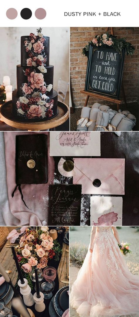 Blush Pink Black And White Wedding, Black And Pink Wedding Theme, Black Fall Wedding, Pink And Black Wedding, Fall Wedding Color Ideas, Bright Wedding Colors, Wedding Color Combinations, Pink Wedding Colors, Deco Champetre