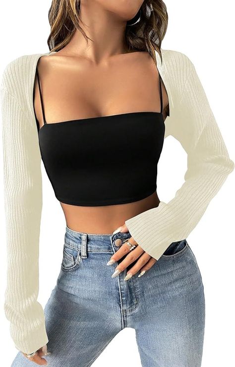 Verdusa Women's Long Sleeve Open Front Knitted Shrug Crop Cardigan Sweater | Amazon (US) Knitted Shrug, Knit Shrug, Crop Cardigan, Cropped Cardigan Sweater, Cropped Cardigan, Front Open, Cardigan Sweater, Cargo Pants, Women Long Sleeve