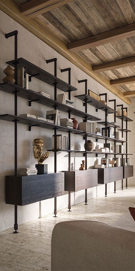 Modern Bookcase Design, Modern Home Office Ideas, Living Room Built Ins, Interior Design Per La Casa, Cattelan Italia, Bookcase Design, Modern Bookcase, Modular Walls, Home Office Ideas