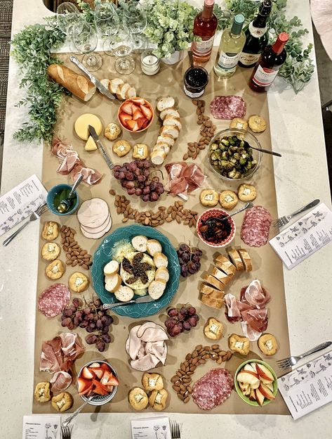 First and favorite charcuterie board for my roommates! Made personal menus and used butcher paper to setup. Charcuterie Board On Parchment Paper, Charcuterie Brown Paper, Charcuterie On Countertop, Charcuterie Board Ideas Butcher Paper, Butcher Paper Charcuterie Table, Charcuterie Board On Paper, Charcuterie On Brown Paper, Parchment Paper Charcuterie Board, Charcuterie On Butcher Paper