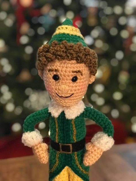 Buddy the Elf doll Crochet Pattern - YourChristmasCountdown.com Elf Crochet Pattern, Elf Amigurumi, Crochet Miniatures, Elf Crochet, Elf Pattern, Elf Toy, Doll Amigurumi Free Pattern, Christmas Elf Doll, Amigurumi Christmas