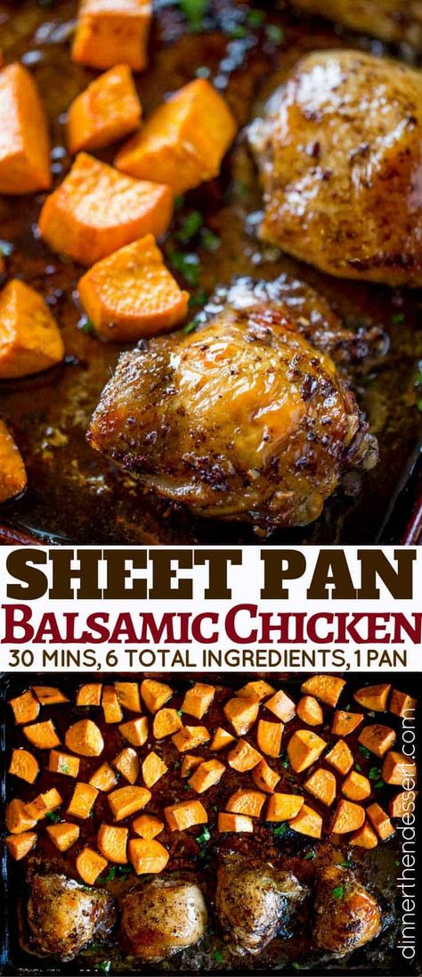 Chicken Thigh Sweet Potato Recipes, Sheet Pan Balsamic Chicken, Chicken With Sweet Potatoes, White Chicken Chili Recipe, Dinner Then Dessert, Sheet Pan Dinners Recipes, White Chili Chicken Recipe, Chicken Baked, Gimme Some Oven