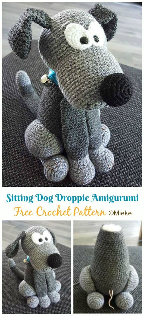 #Amigurumi; Sitting Dog Droppie Toy Softies Crochet Free Pattern Crochet Sitting Dog Pattern Free, Dog Crochet Patterns Free, Crochet Free Patterns Amigurumi, Stool Cover Crochet, Dog Amigurumi Free Pattern, Dog Crochet Pattern, Pattern Free Amigurumi, Amigurumi Dog, Sitting Dog