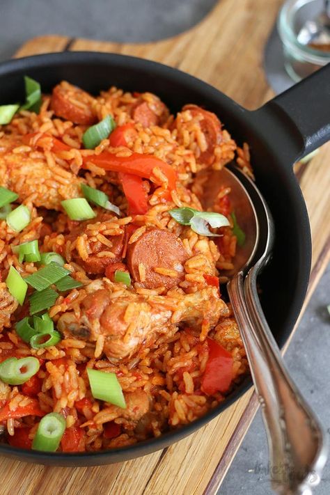 Chicken And Chorizo Jambalaya, Chicken Chorizo Rice, Chorizo And Rice, Chorizo Jambalaya, One Pot Jambalaya, Chorizo Bake, Chicken And Chorizo Paella Recipe, Chicken Jambalaya Recipe, Chorizo Paella