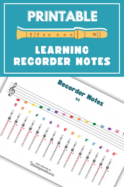 Learning and knowing the recorder notes is one of the first things every beginner has to start with. Let's get this done in an easy way! Download and print this printable for your classroom and recorder lessons! Recorder Notes Chart, How To Play The Recorder, Recorder Songs Beginner, Teaching Recorder, Recorder Fingering Chart, Recorder Lessons, Recorder Notes, Recorder Sheet Music, Recorder Songs