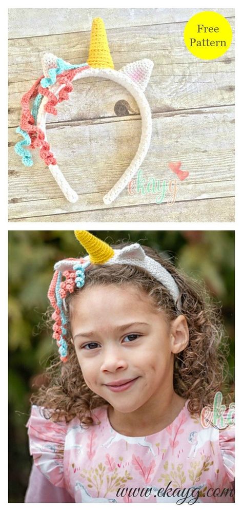 Unicorn Headband Free Crochet Pattern #freecrochetpattern #crochetpattern #headbandfreepattern Crochet Unicorn Blanket, Crochet Unicorn Hat, Crochet Headband Pattern Free, Headband Crafts, Unicorn Hat, Cozy Crochet Patterns, Crochet Headband Pattern, Crochet Mouse, Pola Amigurumi