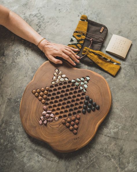 Chinese Checkers Board, Chinese Checkers, Palm Wood, Wood Games, Small Case, River Stones, Lava Bead, Game Pieces, Wood Toys