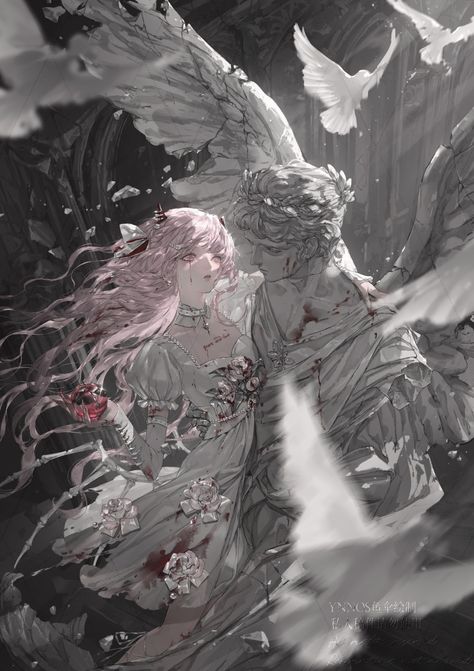 Artist @/YNNOS鱼伞 on Weibo Angel Anime Art, Wings Aesthetics, Pfp Angel, Dark Art Illustrations, Ethereal Art, Dreamy Art, 영감을 주는 캐릭터, Sketchbook Art Inspiration, An Angel