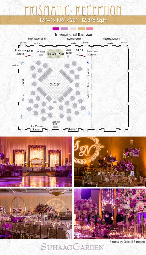 Prismatic Reception Floor Plan.  Wedding Reception Floor Plan featuring a Sweetheart Table, two Mini  Estate Tables, two Estate Tables seating 16 and two Estate Tables seating 24 around  the dancefloor. Round tables surround the Estate Tables to seat the remaining guests. ----------------------------- #suhaaggarden #stylingwithjilna #floorplans #estatetables #indianwedding #southasianwedding #dancefloor #sweethearttable #roundtables #indianbride #indiangroom #shaadi #vyah #varmala #jaimala #wed Wedding Reception Floor Plan, Reception Floor Plan, Blue Indian Wedding, Seating Arrangement Wedding, Wedding Table Seating Plan, Reception Layout, Sitting Arrangement, Plan Wedding, Celestial Wedding