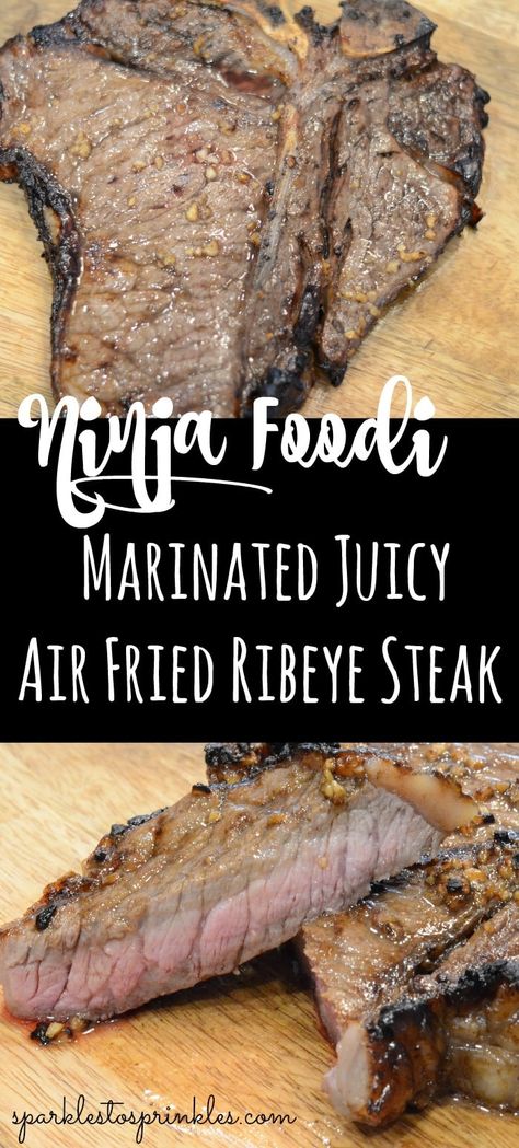 Ninja Foodi Marinated Juicy Air Fried Ribeye Steak Fried Ribeye Steak, Homemade Steak Marinade, Cook Frozen Steak, Bbq Chicken Breast Recipe, Ninja Foodi Grill, Grilled Chicken Breast Recipes, Cooking Ribeye Steak, Ninja Cooking System Recipes, Grilled Ribeye Steak