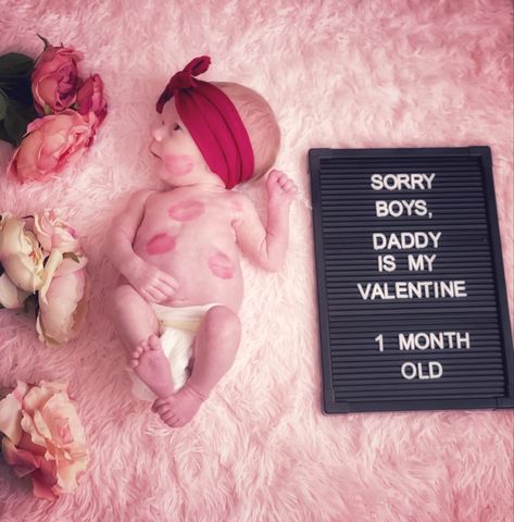 February Baby Photoshoot Ideas, 1 Month Valentine Pictures, Valentine Milestone Pictures, 2 Month Old Valentine Pictures, Valentines Day Baby Milestone Pictures, 1 Month Baby Girl Photoshooting Ideas, Baby Girl Milestone Ideas, 1 Month Old Baby Pictures Valentines, February Baby Photoshoot