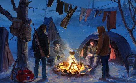 Camp for the night. Apocalypse Camp, Project Website, The Long Dark, Apocalypse Aesthetic, Apocalypse World, Post Apocalyptic Art, Apocalypse Art, Apocalypse Survival, Zombie Survival