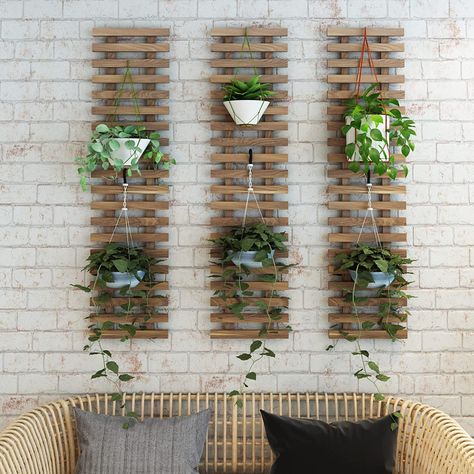 [en.casa] Wandregal Herwijnen für Blumentopf 3er Set Balkon Pflanzenregal hängend für innen außen Hängeregal Blumenregal Dunkler Holzton Pocket Garden, Indoor Plant Wall, Porch Plants, Hanging Plant Wall, Plants Wall, Balcony Plants, Decoration Plante, Miniature Plants, Wooden Hoop